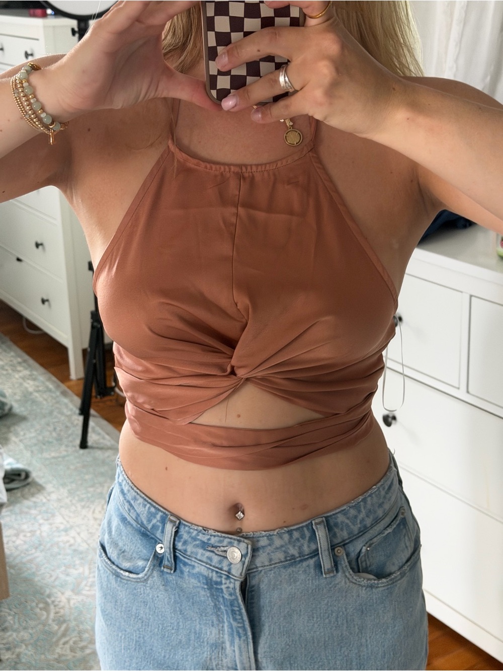 Princess Polly Women's Twist Front Halter Crop Top - Brown